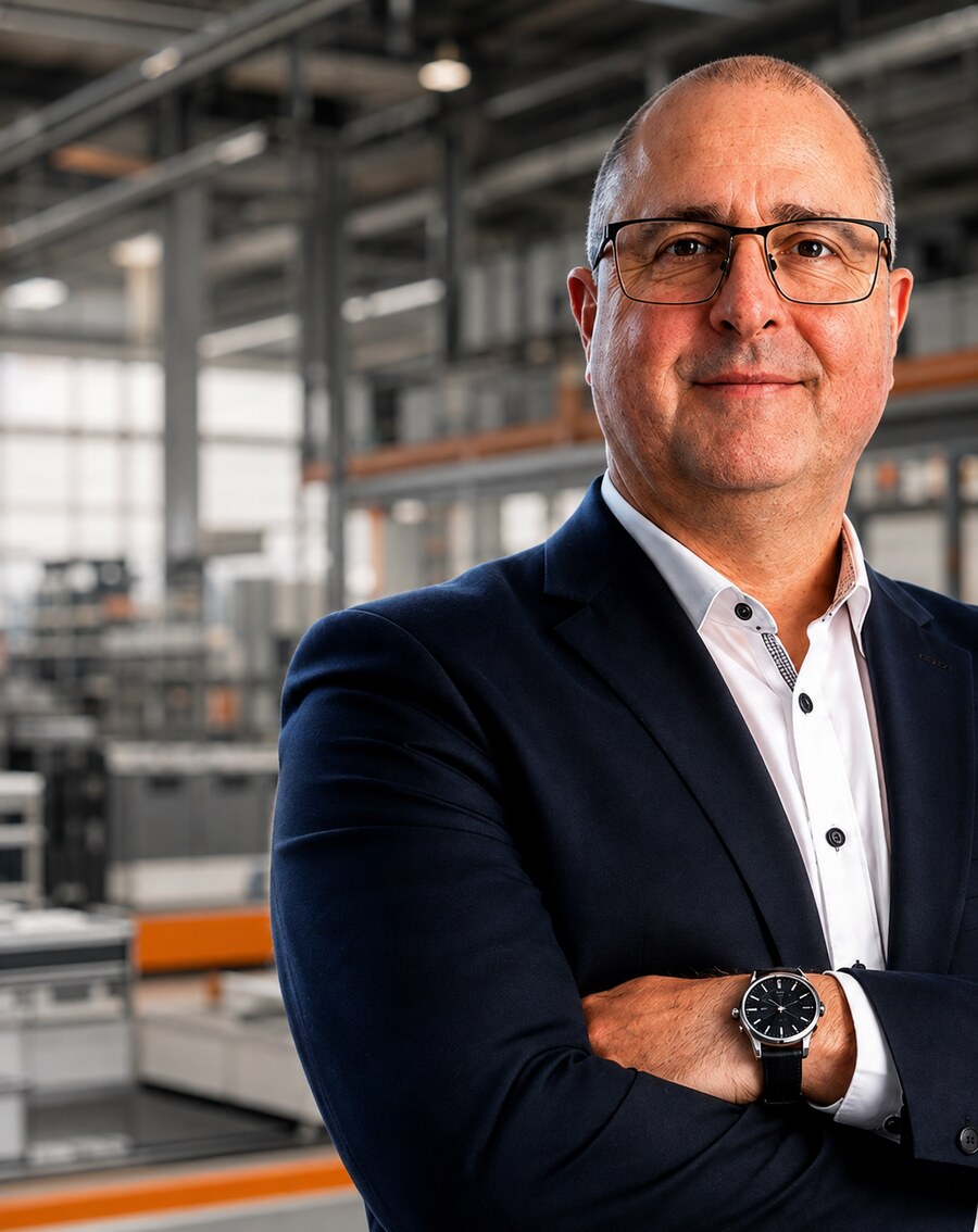 Mario Bergsch vor industriellem Hintergrund